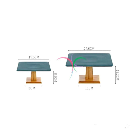 Bakewareind Cute Square Cake Stand With Wooden Base - Bakewareindia