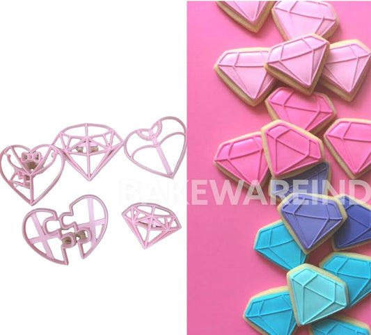 Bakewareind Diamond Heart Cookie Cutters 6 pcs Set - Bakewareindia