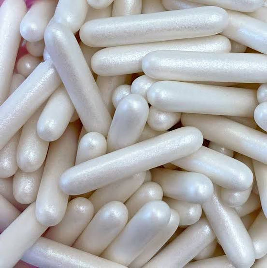 Bakewareind Edible White Dragees Rods Sprinkles ,100g - Bakewareindia