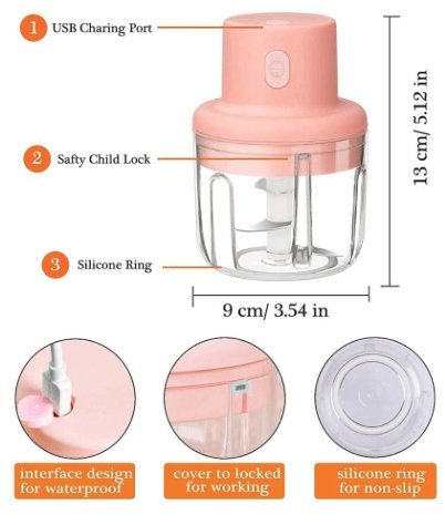 Bakewareind Electric Mini Garlic Chopper Mincer, Portable Cordless Grinder Small Food Processor - Bakewareindia