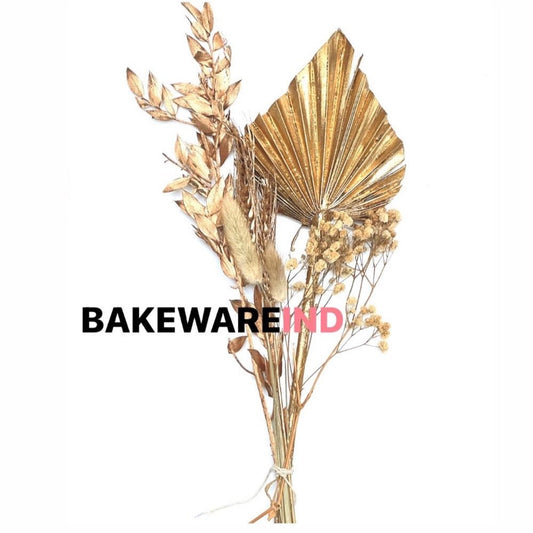 BAKEWAREIND GOLD PALM LEAF DRIED FLOWER BUNCH - Bakewareindia
