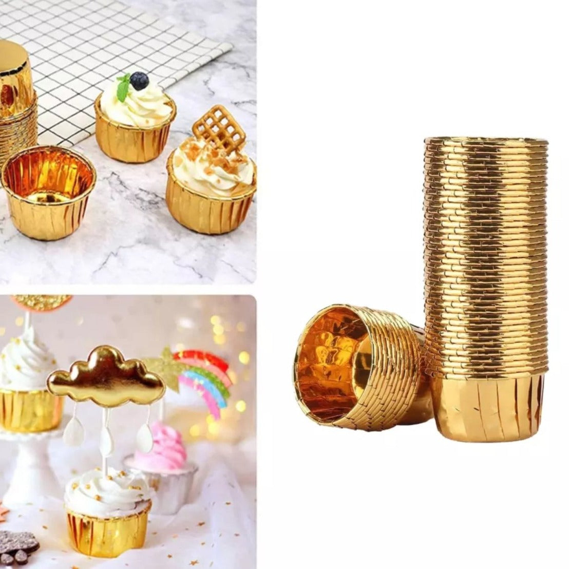 Bakewareind Golden Metallic Muffin cupcakes liner,50pc - Bakewareindia