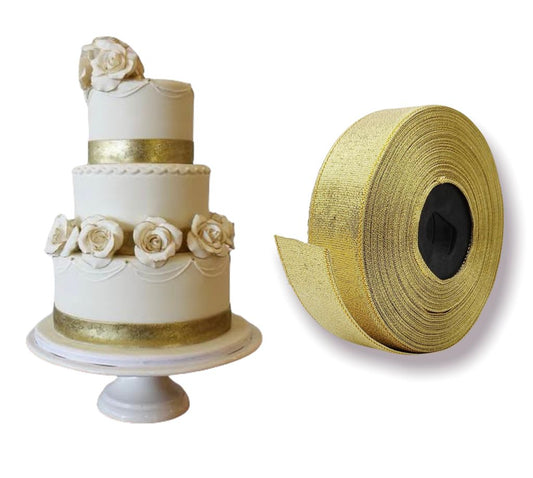 Bakewareind Golden Organza ribbon cake decorating ,25yard - Bakewareindia