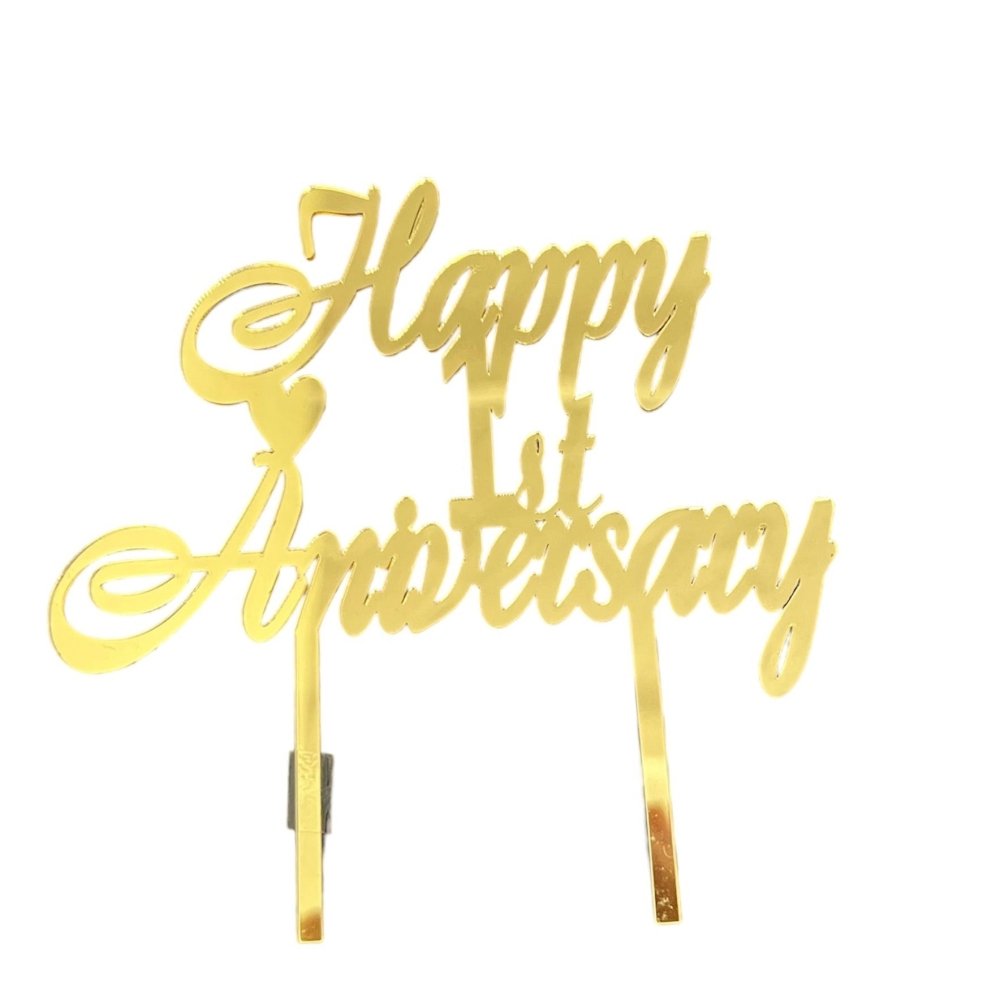 Bakewareind Happy Anniversary Cake Topper,Gold