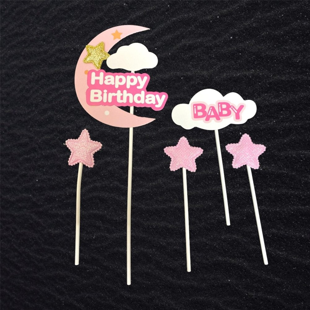 Bakewareind Happy Birthday Baby Shower Moon Star Decorating Cake Topper - Bakewareindia