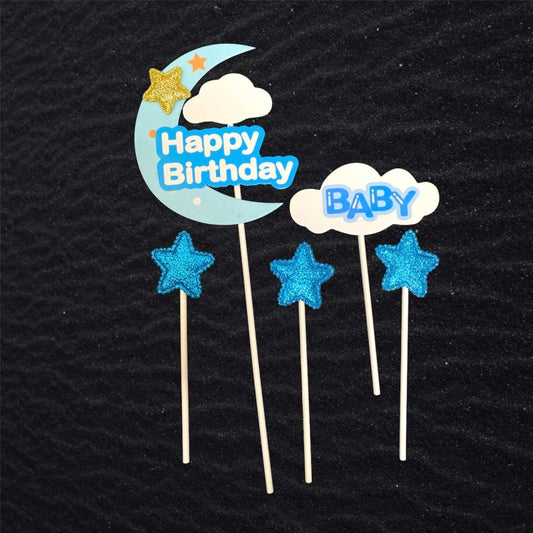 Bakewareind Happy Birthday Baby Shower Moon Star Decorating Cake Topper - Bakewareindia