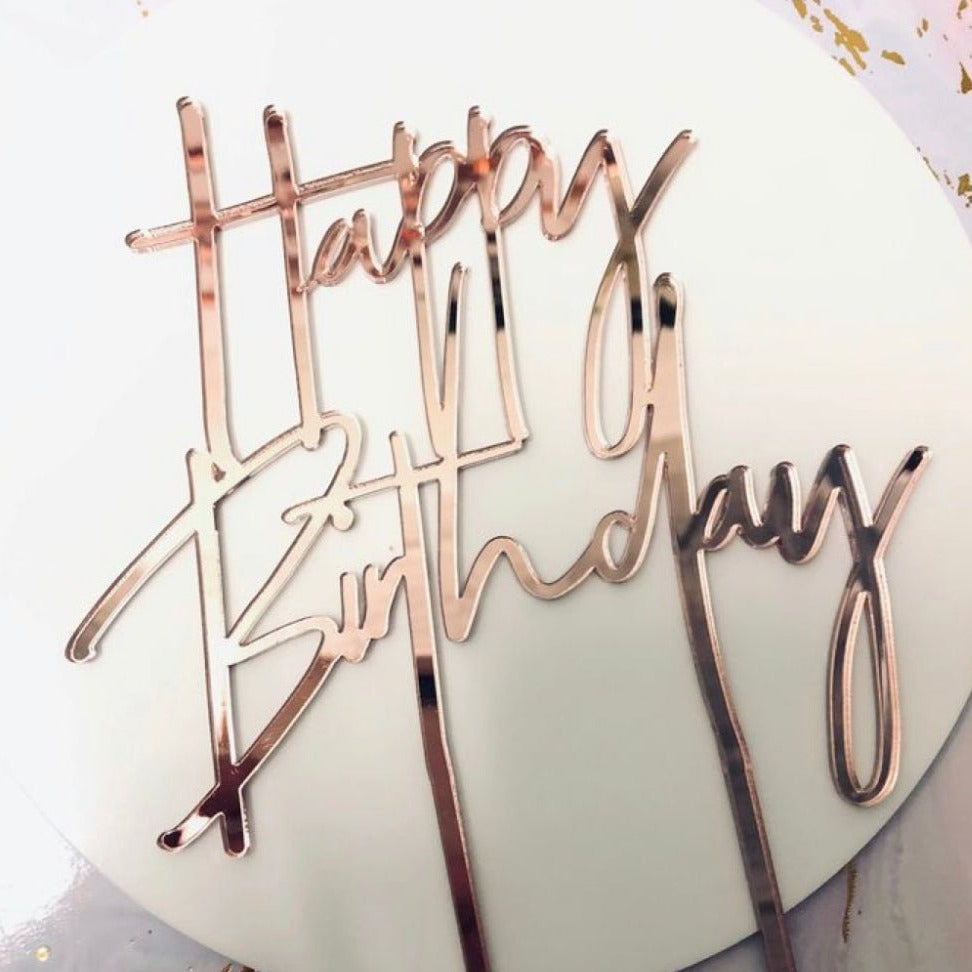 Bakewareind Happy Birthday Cursive Cake Topper,Rosegold - Bakewareindia