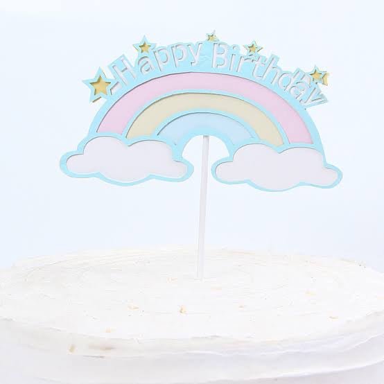 Bakewareind Happy Birthday Rainbow Frill Cake Topper 5pcs Set - Bakewareindia