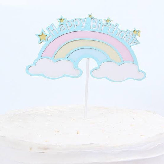 Bakewareind Happy Birthday Rainbow Frill Cake Topper 5pcs Set - Bakewareindia