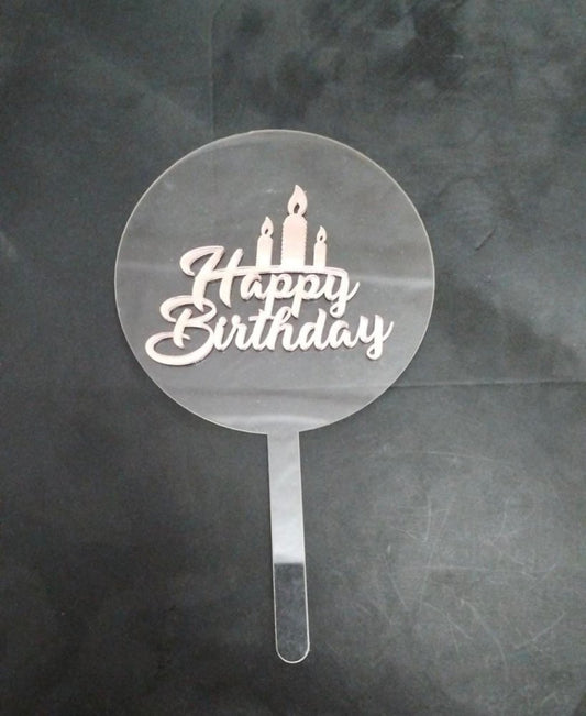 Bakewareind Happy Birthday Round Acrylic Transparent Cake topper - Bakewareindia