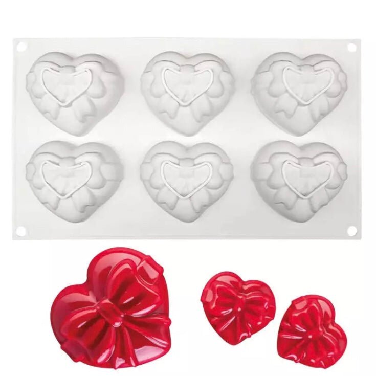 Bakewareind Heart Bow Valentine 6cavity Fondant Silicone Mould - Bakewareindia