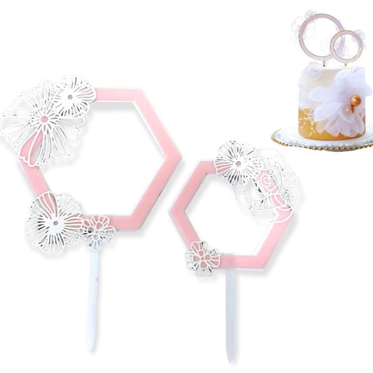 Bakewareind Hexagon Frame Cake Topper, 2 Pc - Bakewareindia