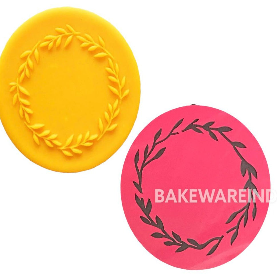 Bakewareind Leaf Wreath Cake Embosser Stamp - Bakewareindia