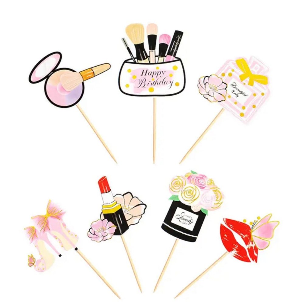 Bakewareind Makeup Fashion Theme Cake Topper , 7 Pcs - Bakeware India