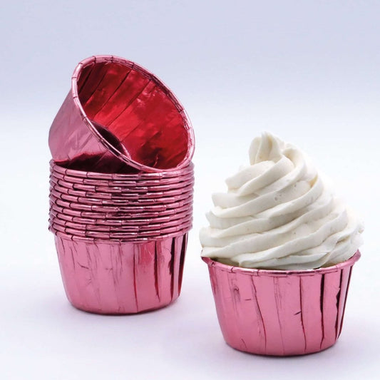 Bakewareind Pink Metallic Muffin cupcakes liner,50pc - Bakeware India