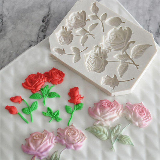 Bakewareind Rose Leaf Flower Chocolate Fondant Silicone Mould Cake Decorating - Bakewareindia