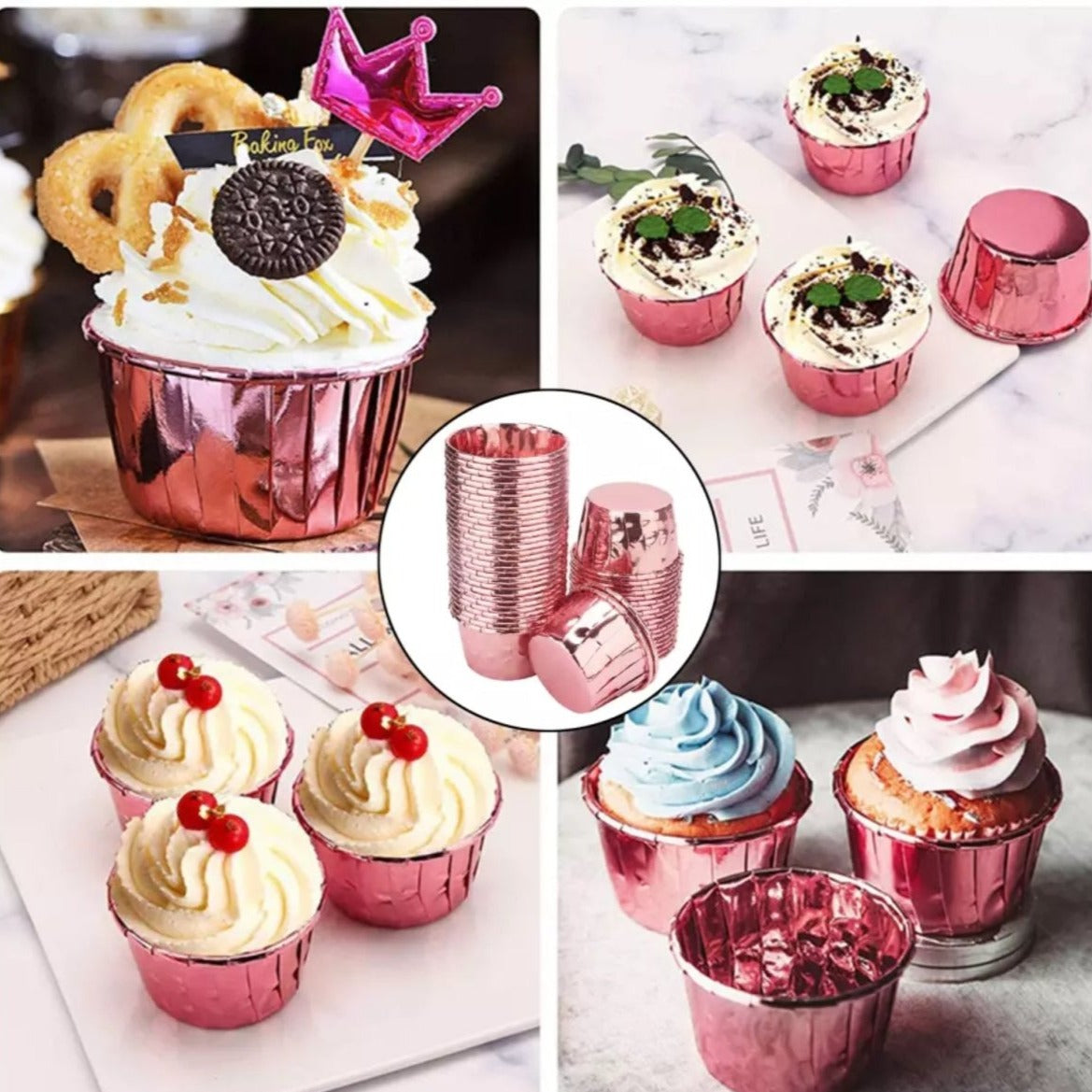 Bakewareind Rosegold Metallic Muffin cupcakes liner,50pc - Bakewareindia
