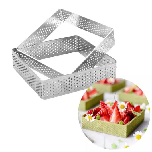 Bakewareind Square Perforated Tart Rings 6pcs - Bakewareindia