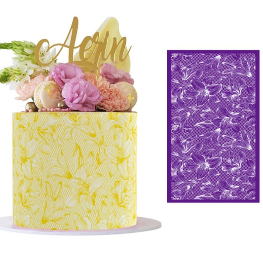 Bakewareind Tulip Flower Pattern Cake Decorating Reusable Fabric Mesh Stencil - Bakewareindia