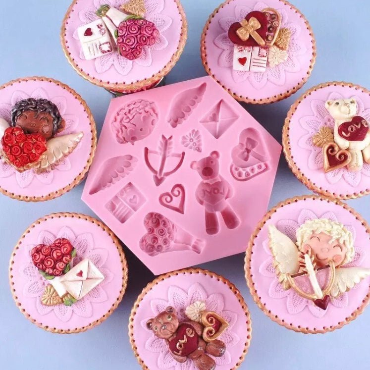 Bakewareind Valentine Teddy Bear Gift Roses Cupid Angel Fondant Silicone Mould - Bakewareindia