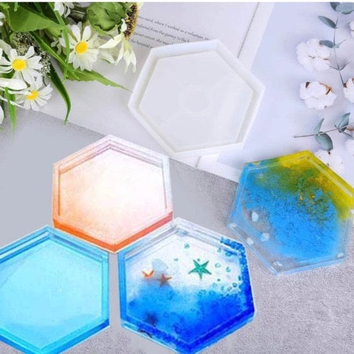 Lyba Moulds Hexagon Tray Coaster Epoxy Resin Silicone Mould - Bakewareindia
