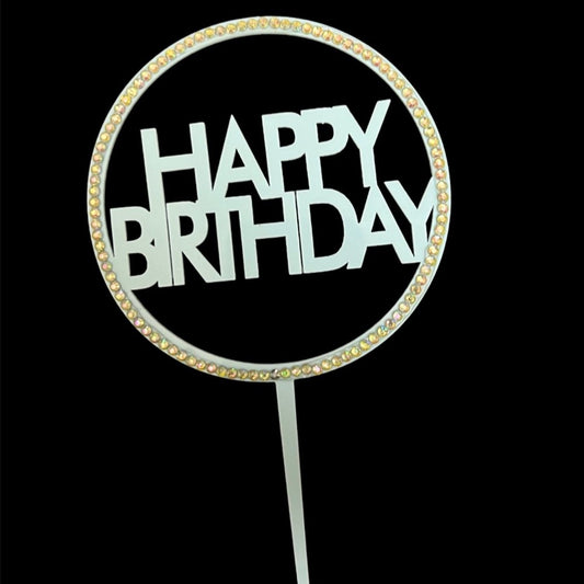 Rhinestone Round Happy Birthday Cake Topper,Blue - Bakewareindia