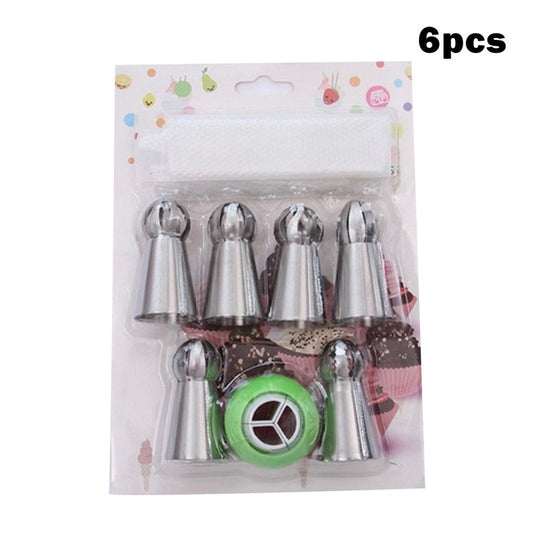 Russian spherical balloon icing nozzle set with piping bag and coupler 6pc set - Bakewareindia